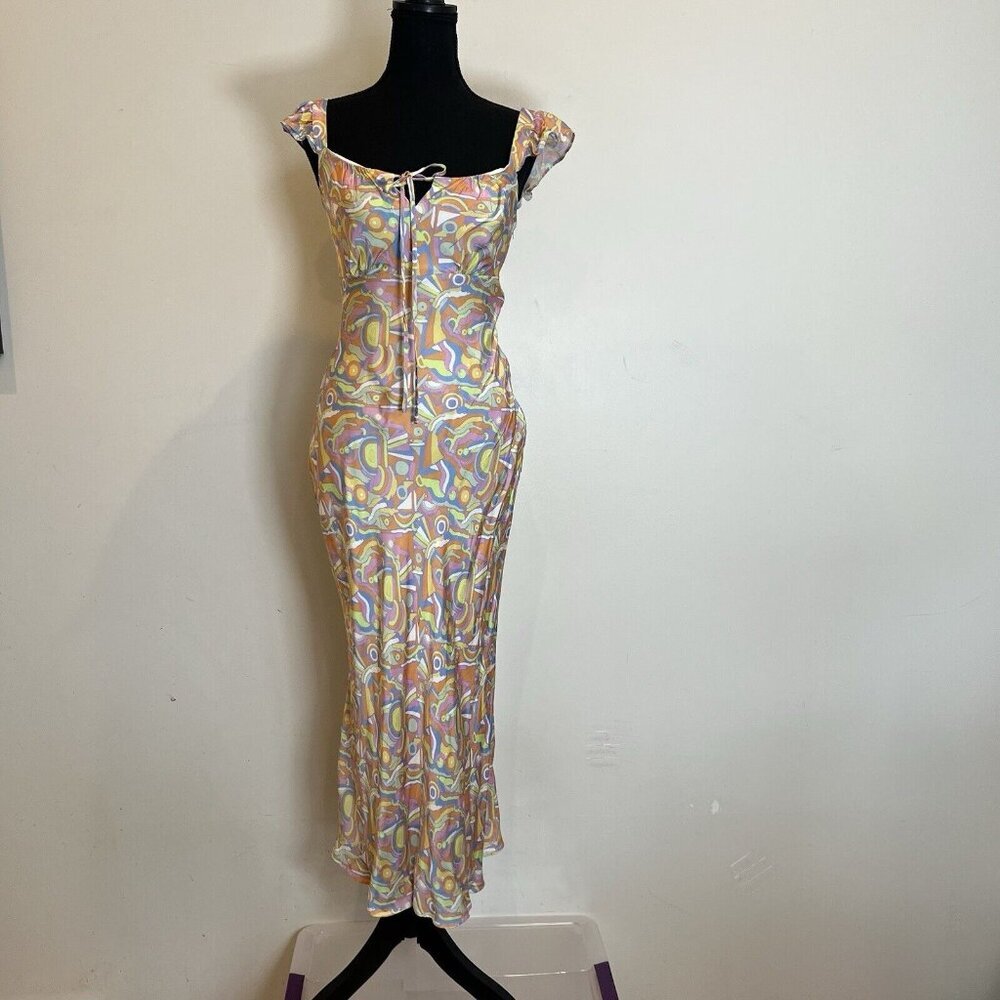 Olivia Rubin Amaya Satin Midi Ruffle Sleeve Dress US 4 UK 8 EUR 36